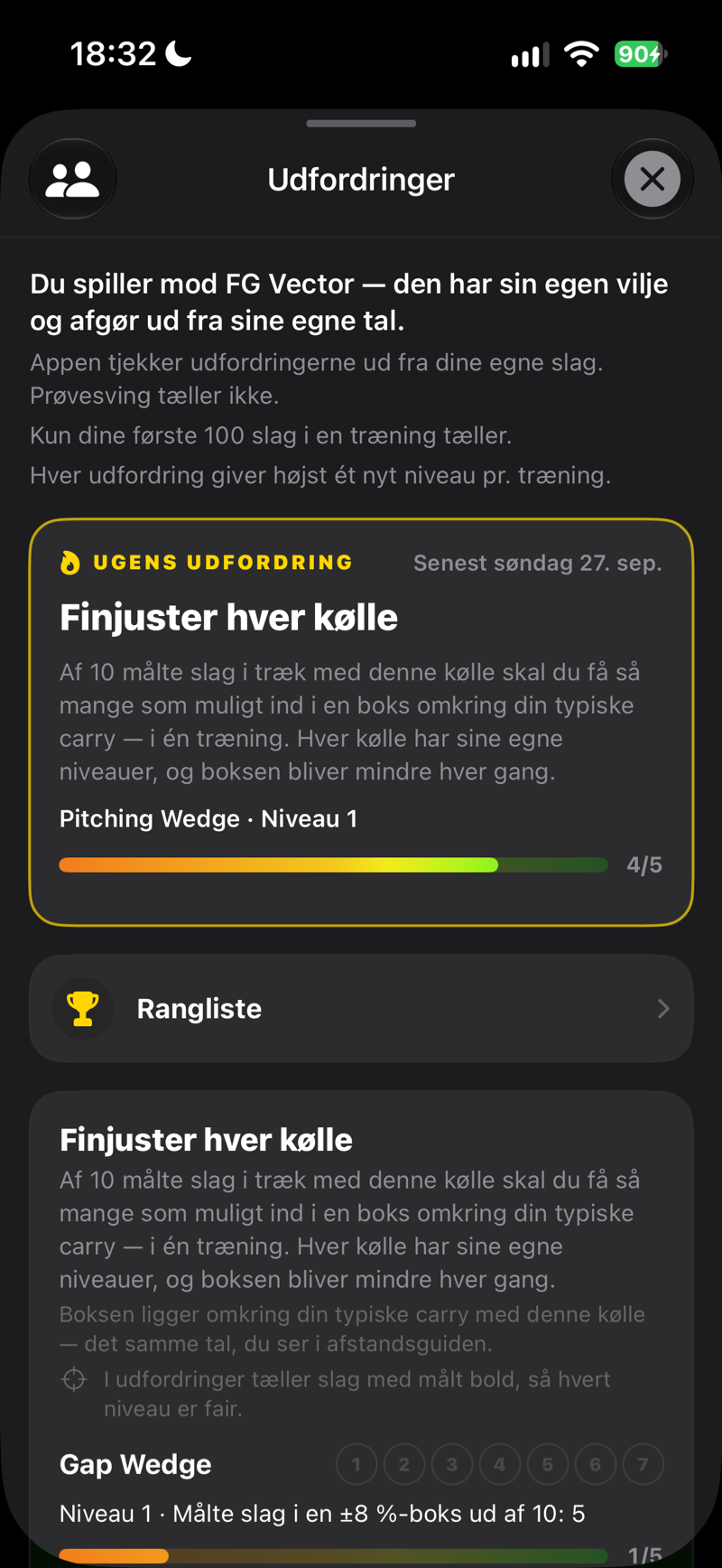Udfordringer: ugens udfordring og dit niveau