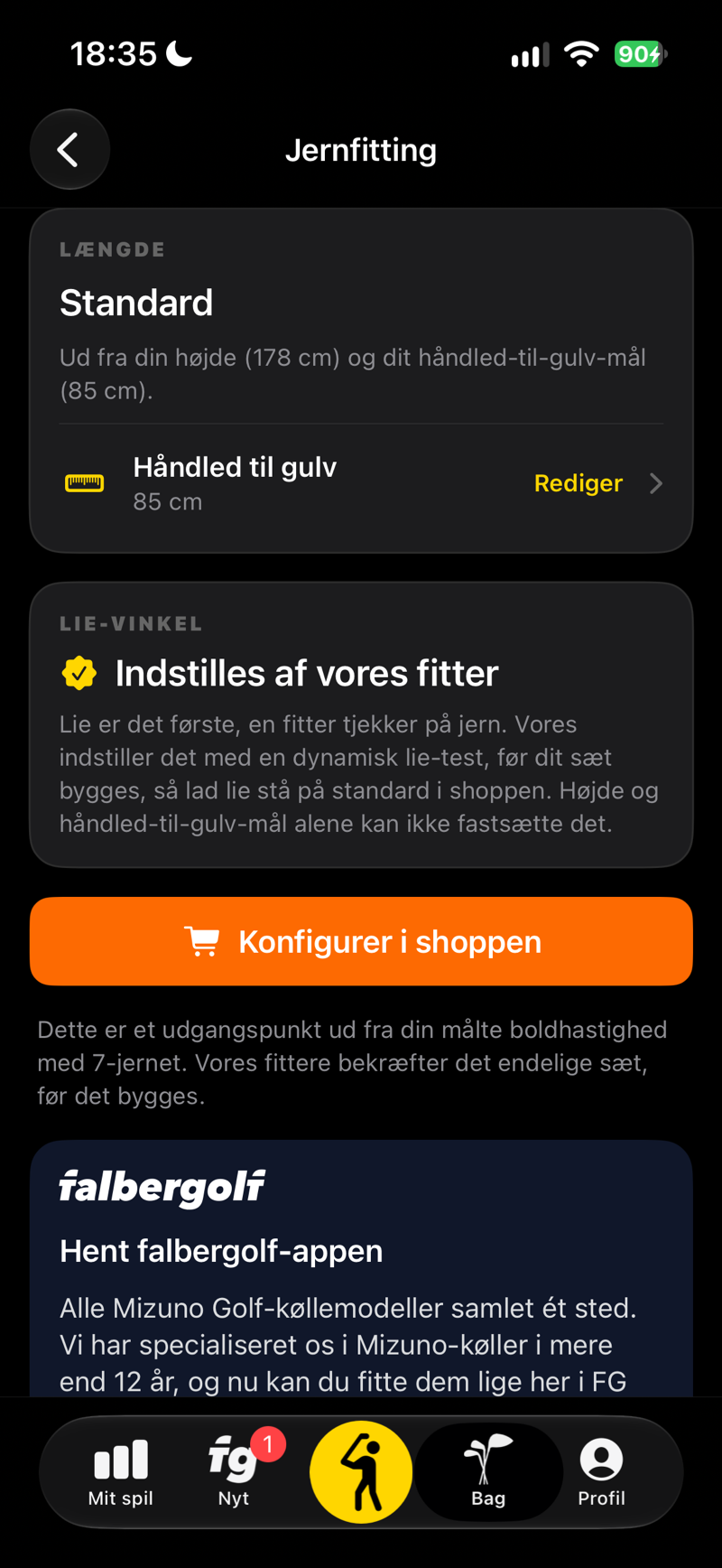 Jernfitting: køllelængde ud fra din højde og dit håndled-til-gulv-mål