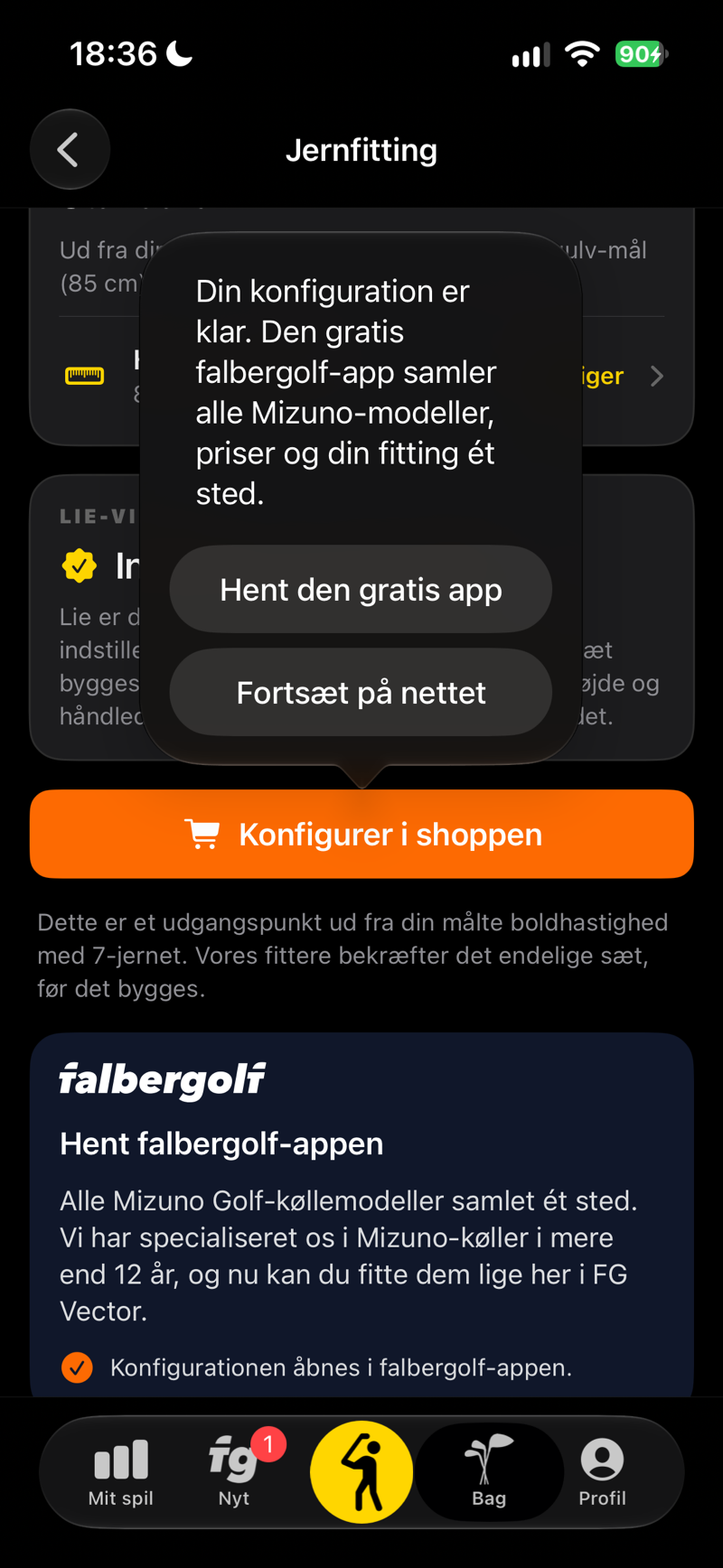 Din konfiguration er klar: åbn den i den gratis falbergolf-app eller på nettet