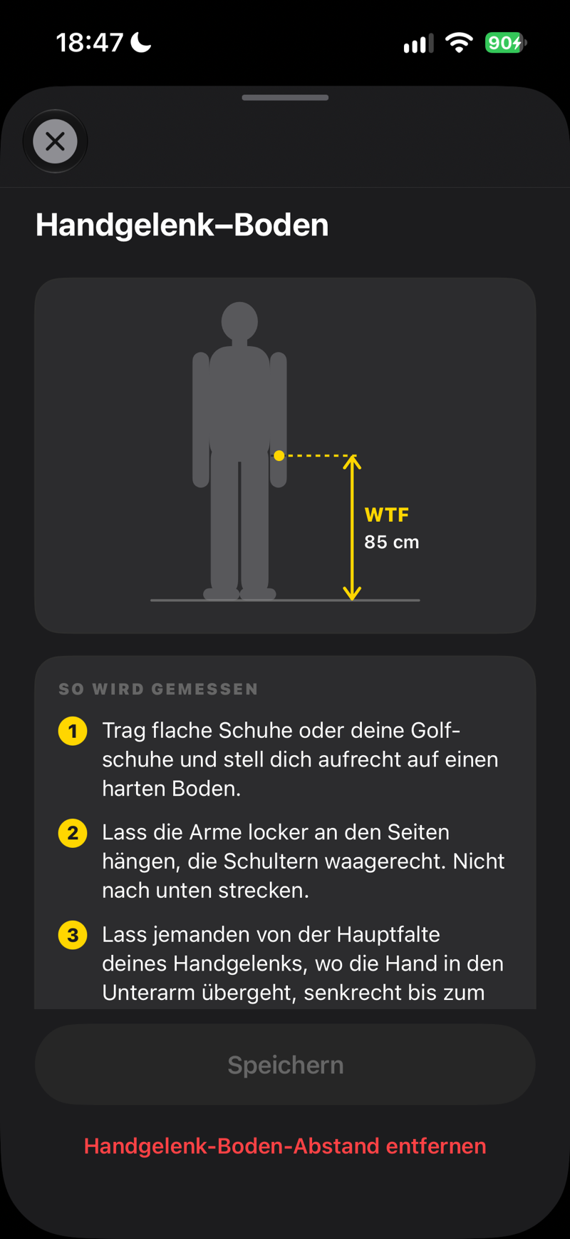Handgelenk–Boden: so wird gemessen, Schritt für Schritt