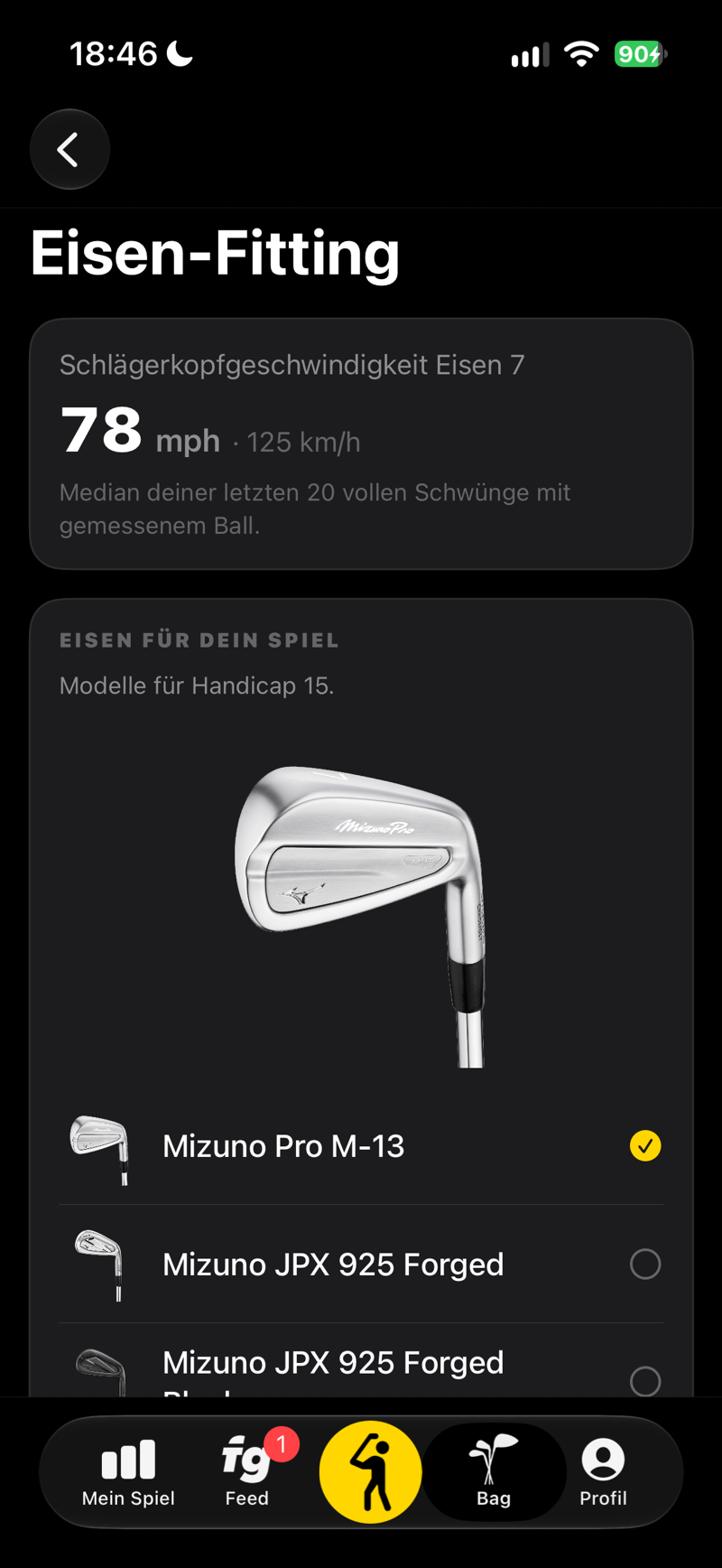 Eisen-Fitting: deine Schlägerkopfgeschwindigkeit mit dem Eisen 7 aus gemessenen Schlägen und Eisen für dein Spiel