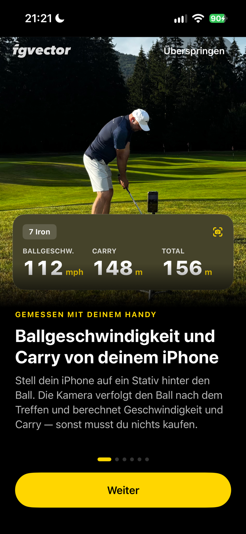 Ballgeschwindigkeit und Carry von deinem iPhone