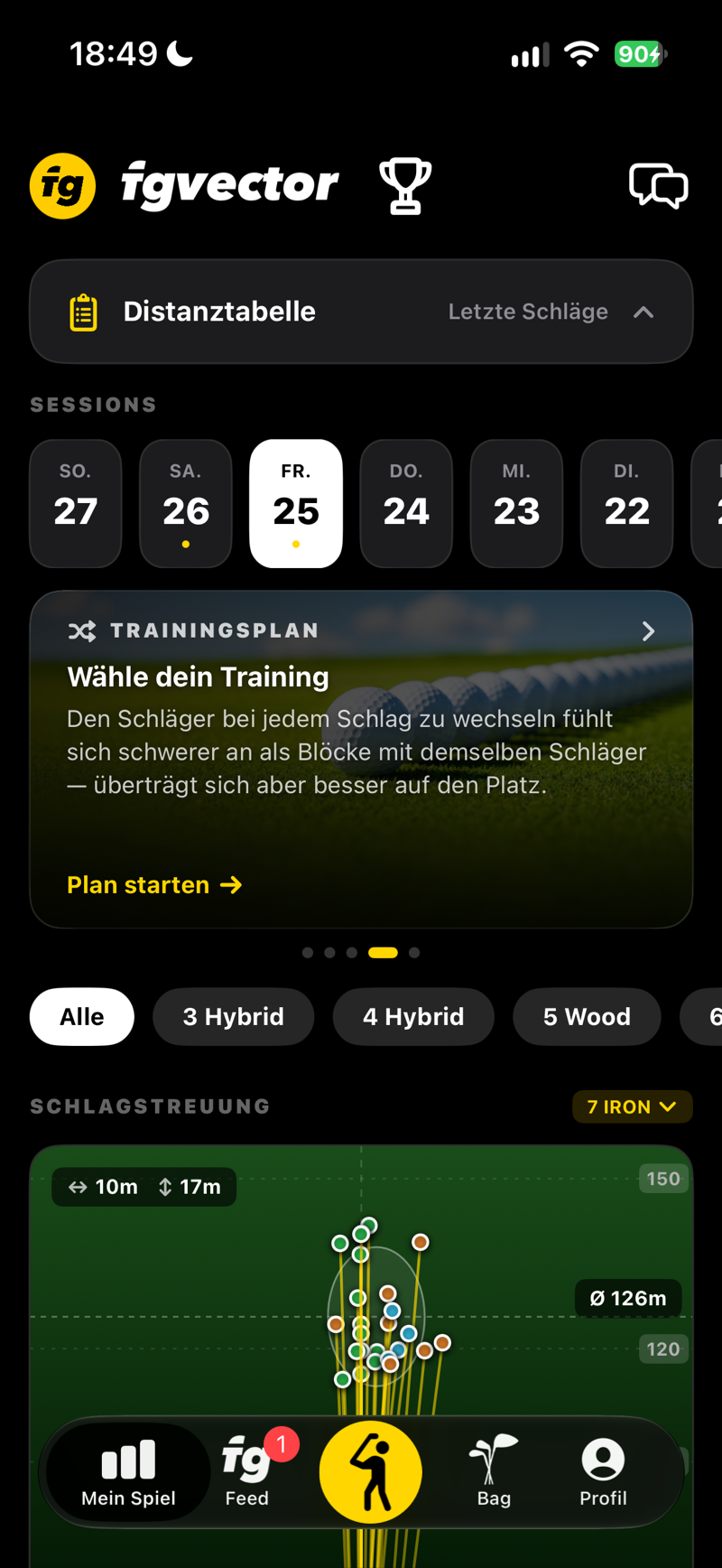 Mein Spiel: Karte Trainingsplan, wähle dein Training und starte den Plan