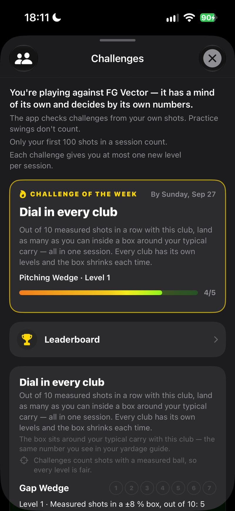 Challenges: the challenge of the week and your level
