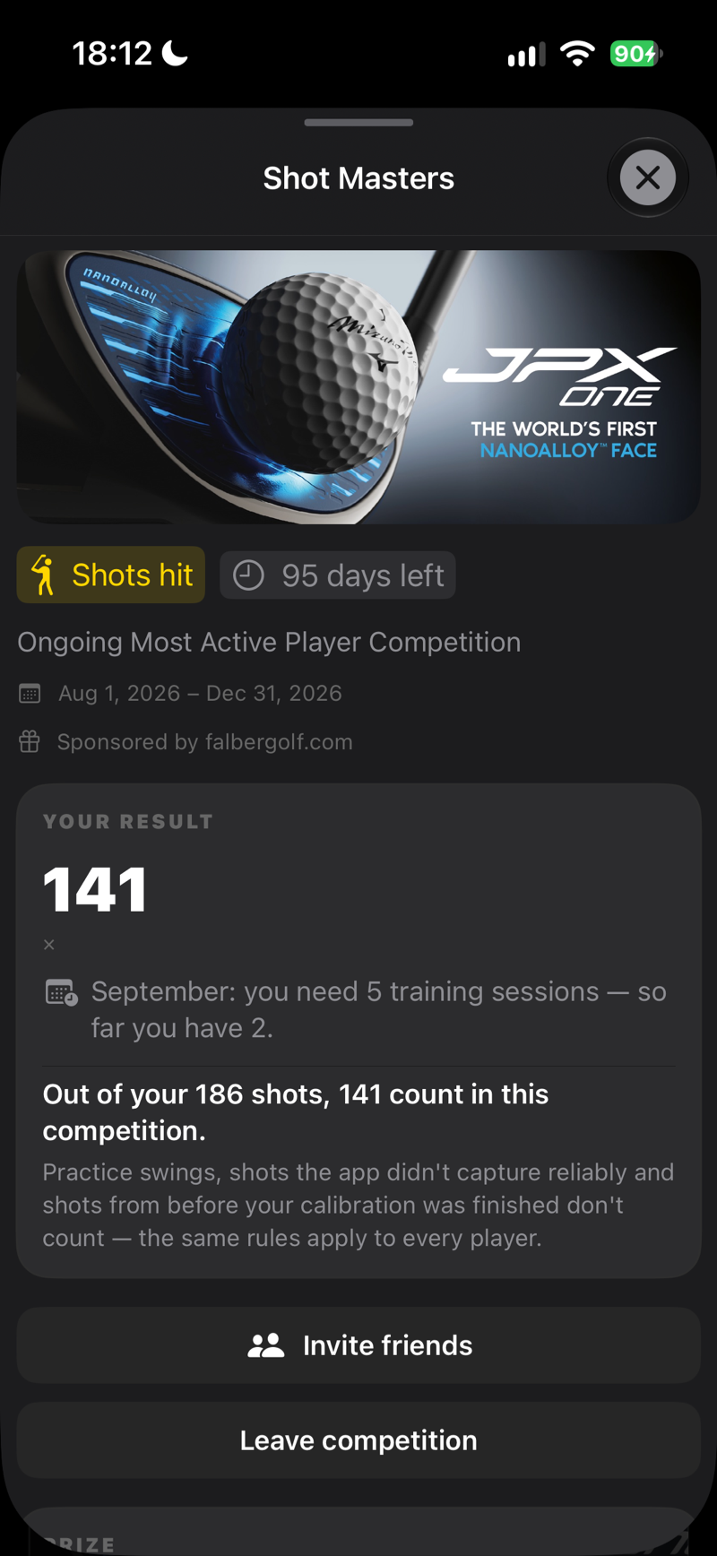 Competition: your result and how many of your shots count