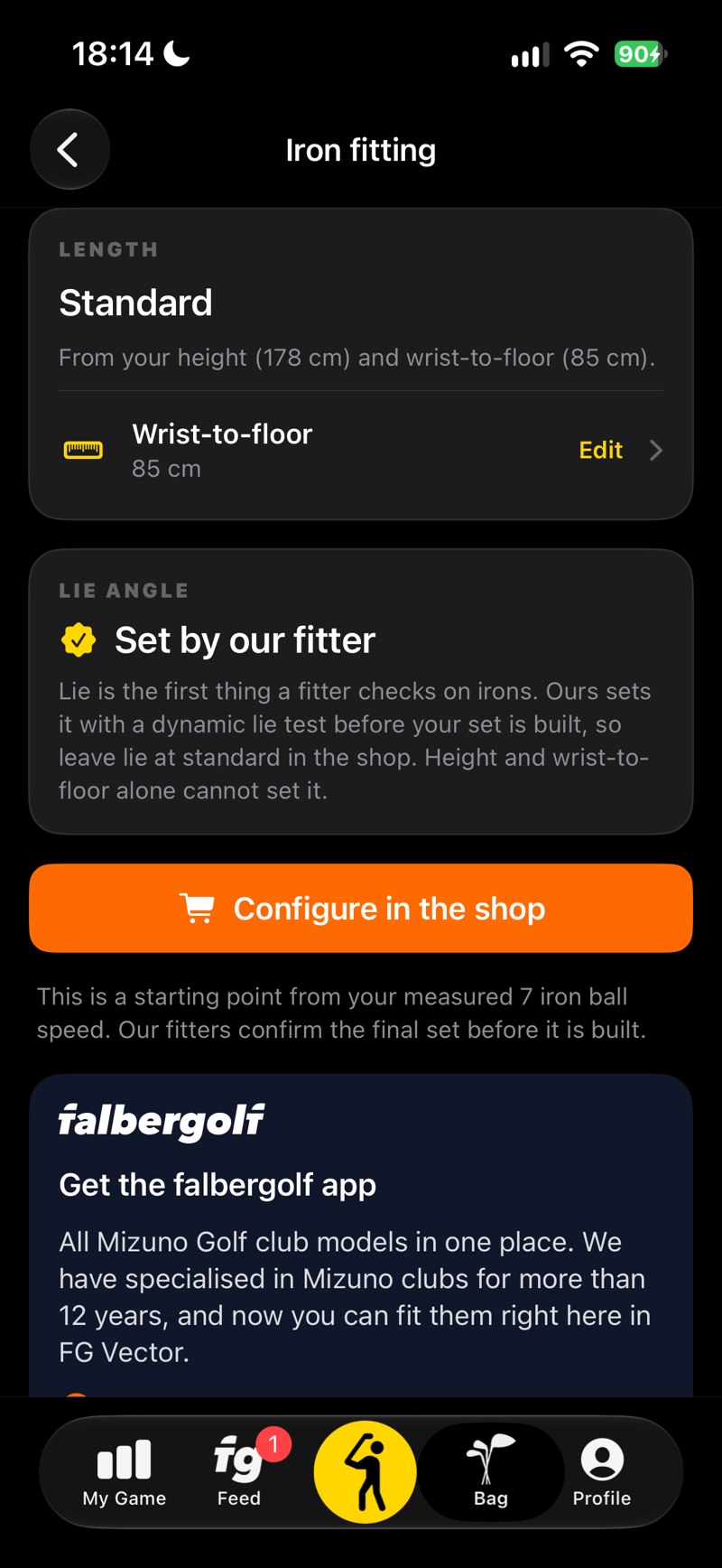 Iron fitting: club length from your height and wrist-to-floor
