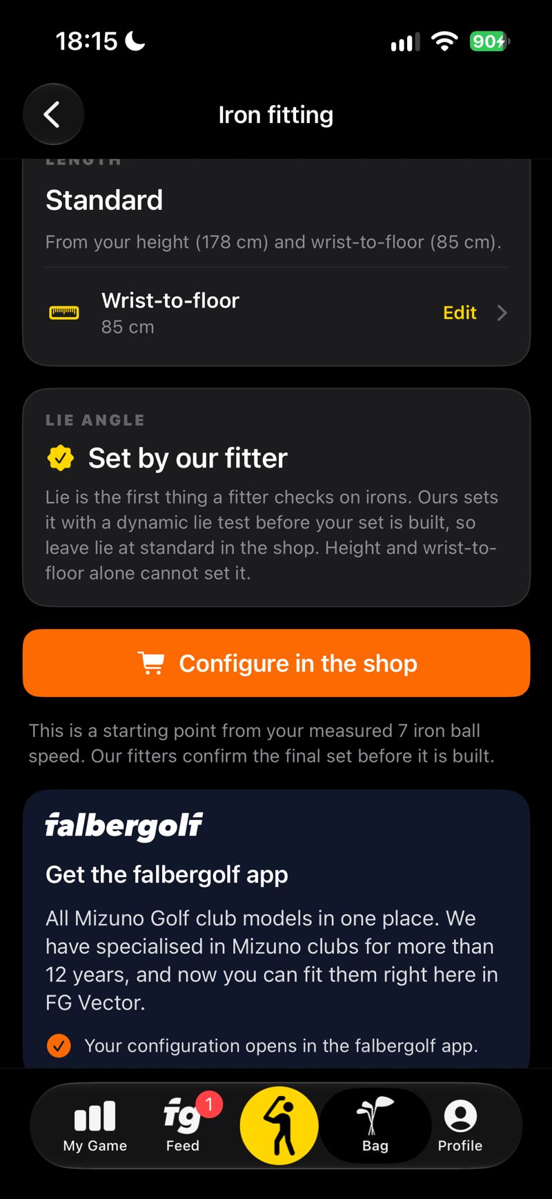 Iron fitting: configure your set in the falbergolf.com shop
