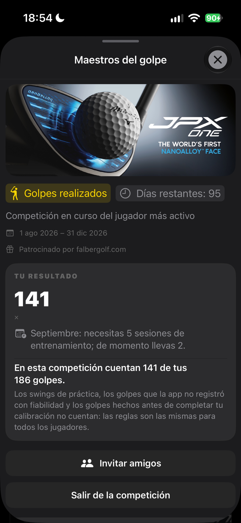 Competición: tu resultado y cuántos de tus golpes cuentan