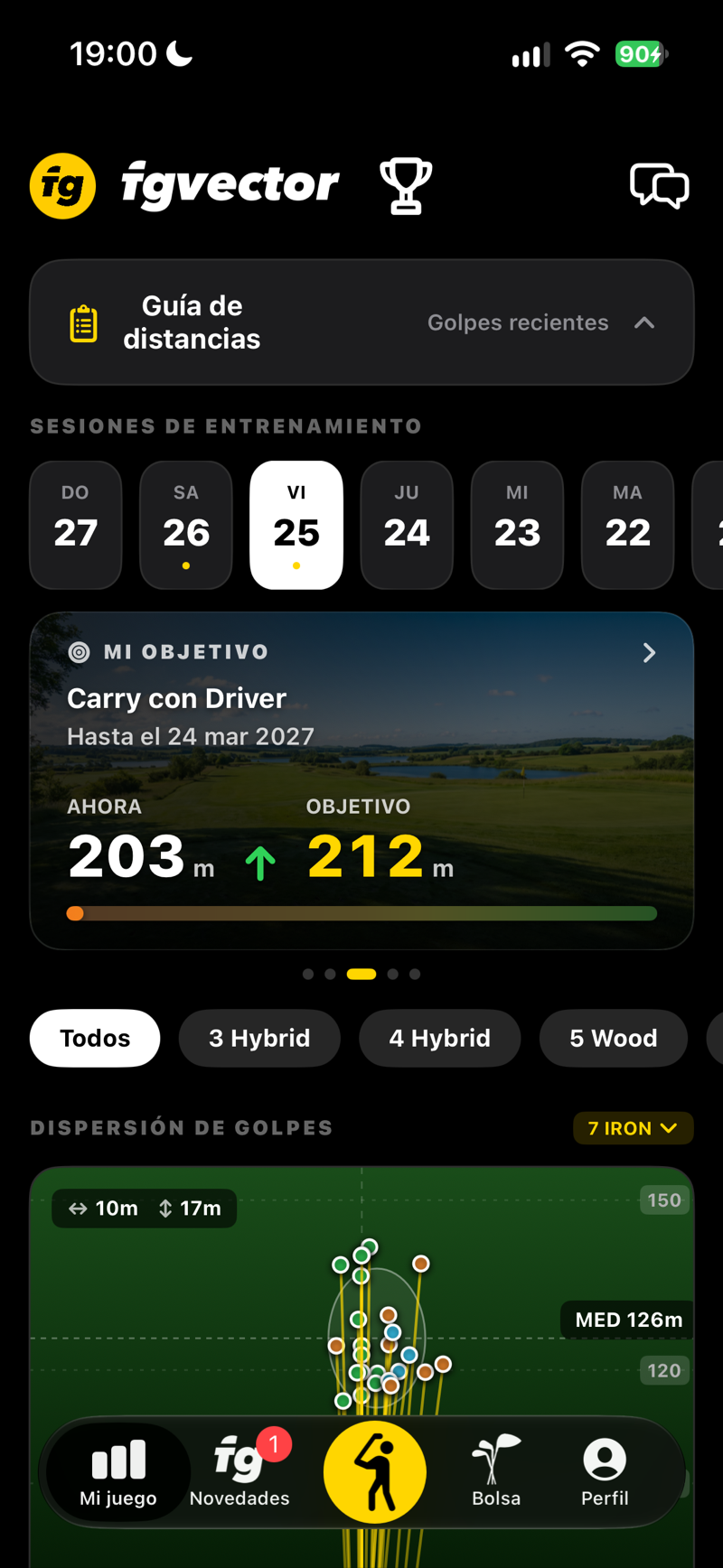 Mi juego: tarjeta del objetivo con tu carry actual y tu meta