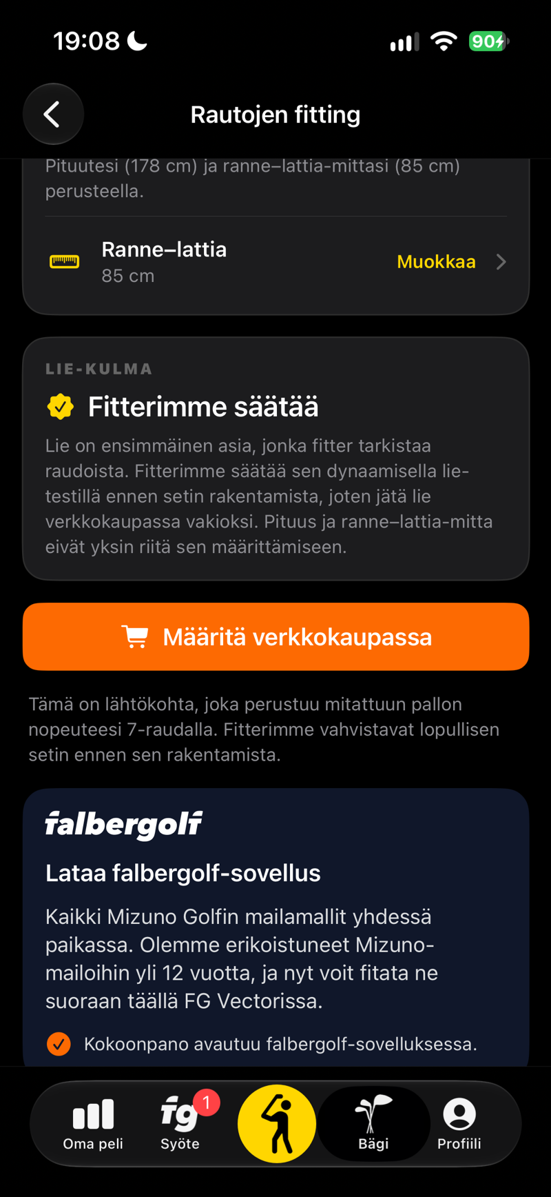 Rautojen fitting: määritä settisi falbergolf.com-verkkokaupassa