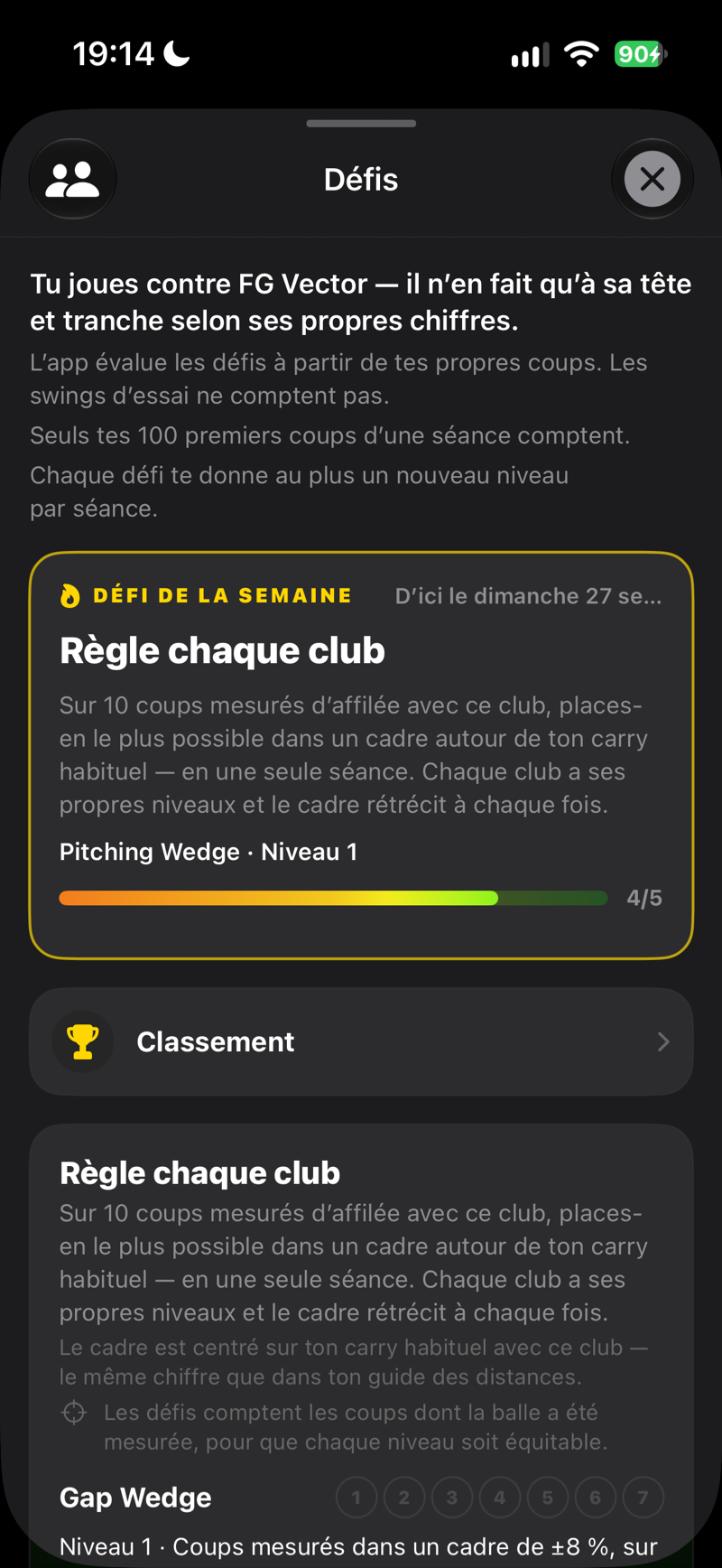 Défis : le défi de la semaine et votre niveau
