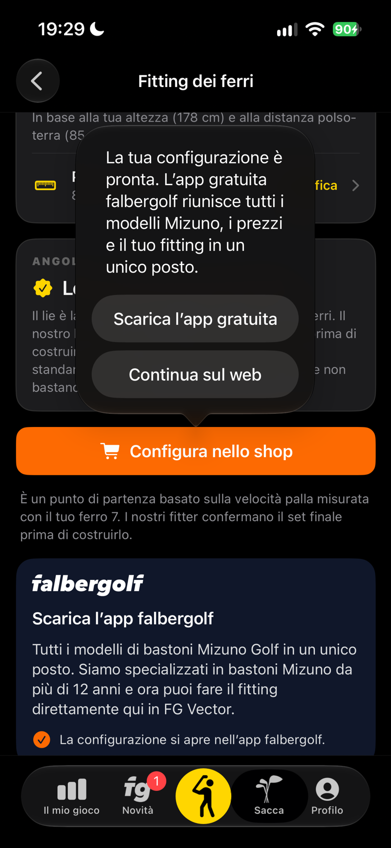 La tua configurazione è pronta: aprila nell’app gratuita falbergolf o sul web