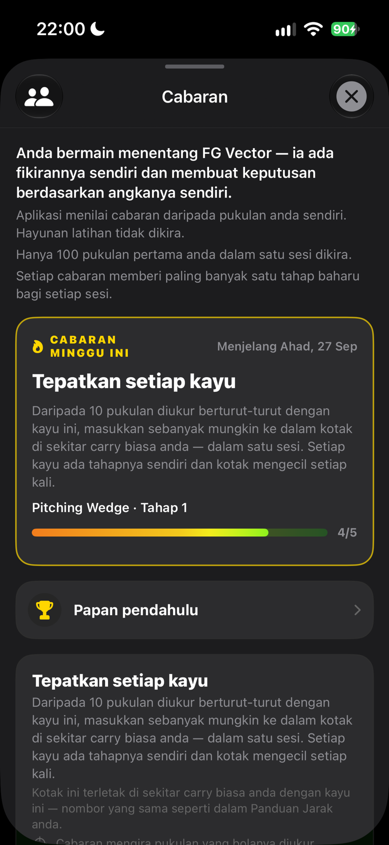 Cabaran: cabaran minggu ini dan tahap anda