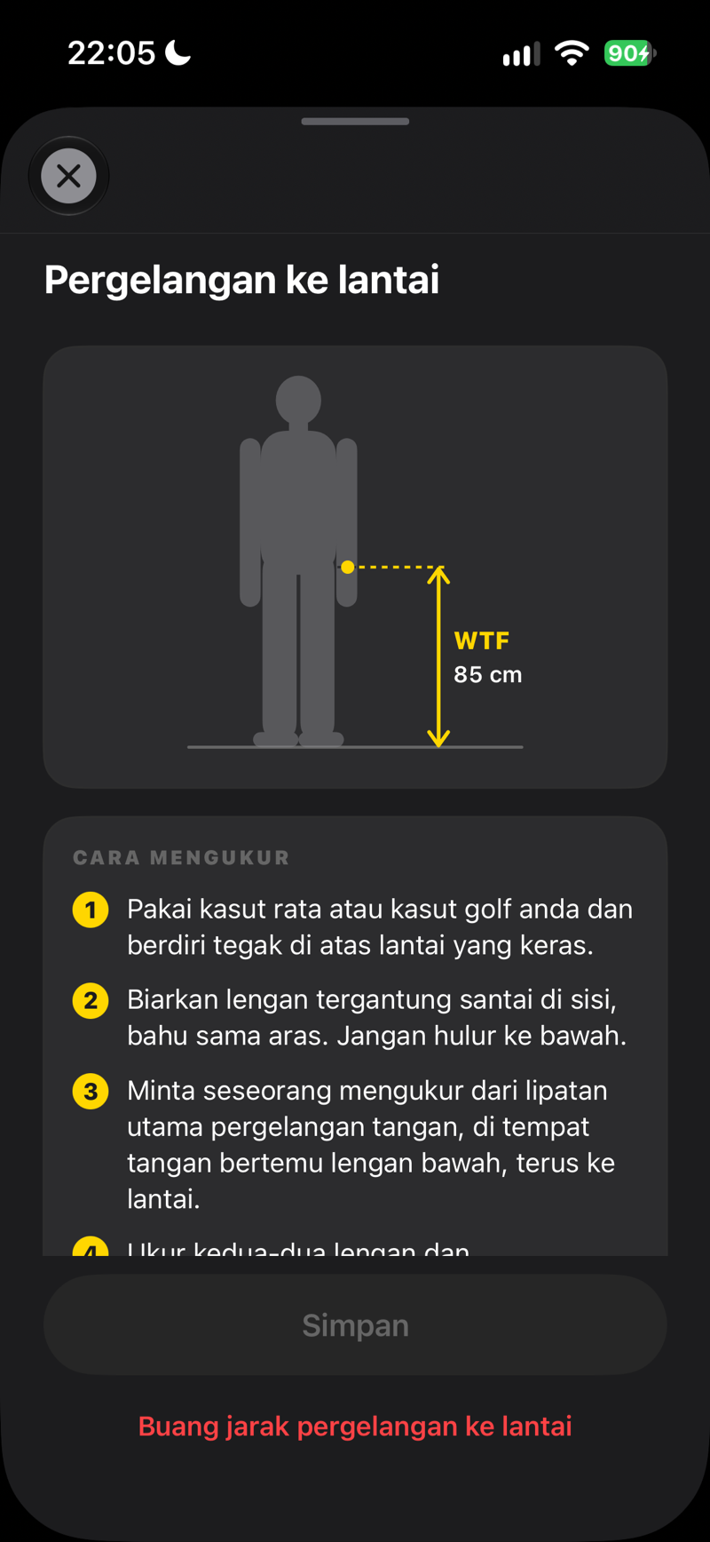 Pergelangan ke lantai: cara mengukurnya, langkah demi langkah