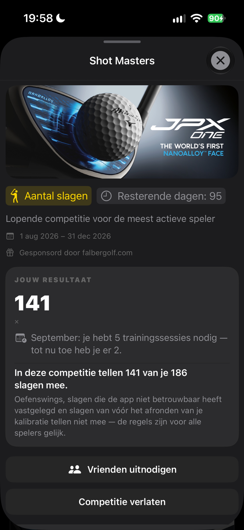 Competitie: je resultaat en hoeveel van je slagen meetellen