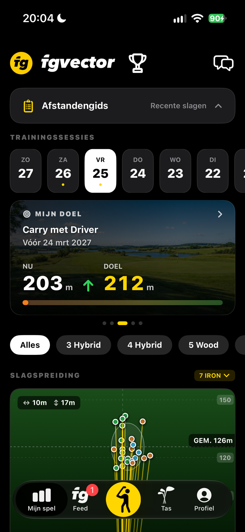 Mijn spel: doelkaart met je huidige carry en je doel
