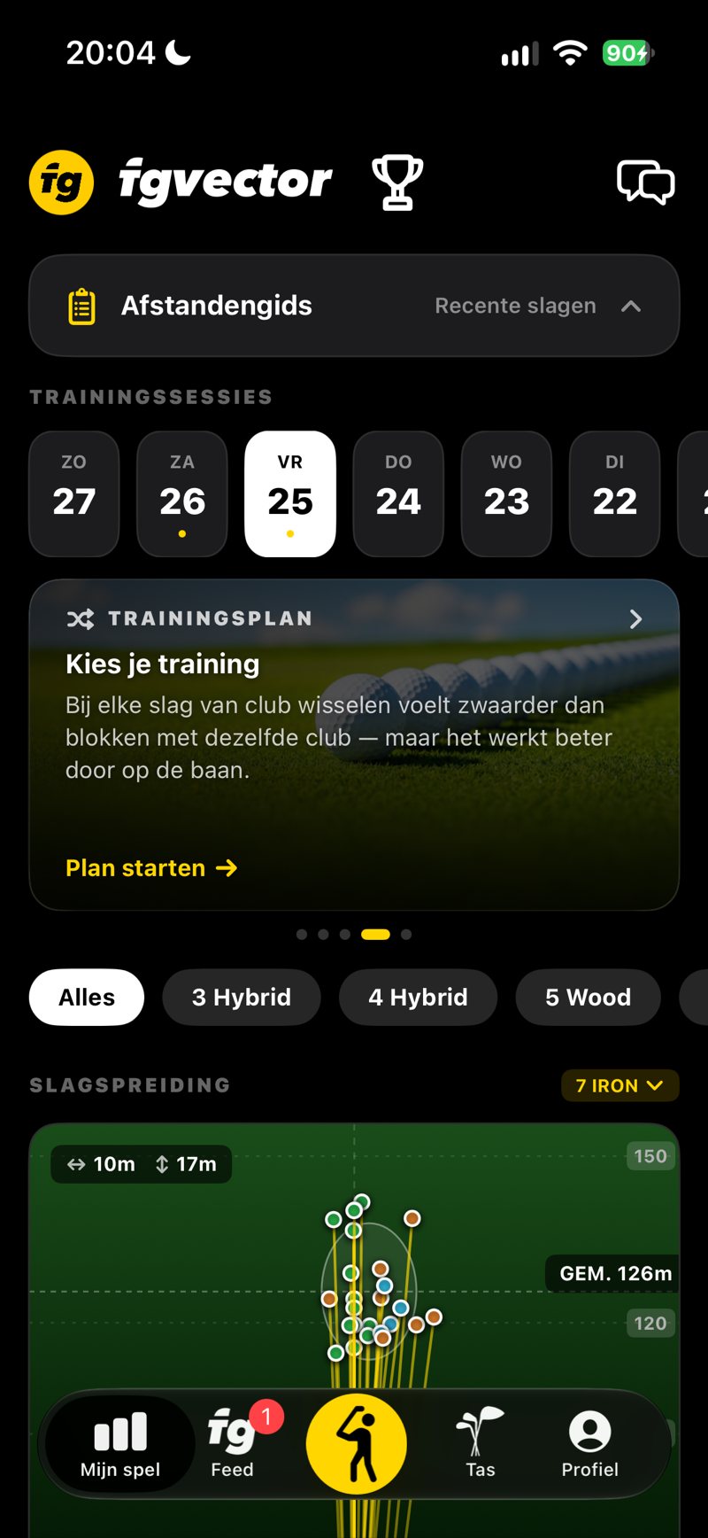 Mijn spel: kaart Trainingsplan, kies hoe je traint en start het plan