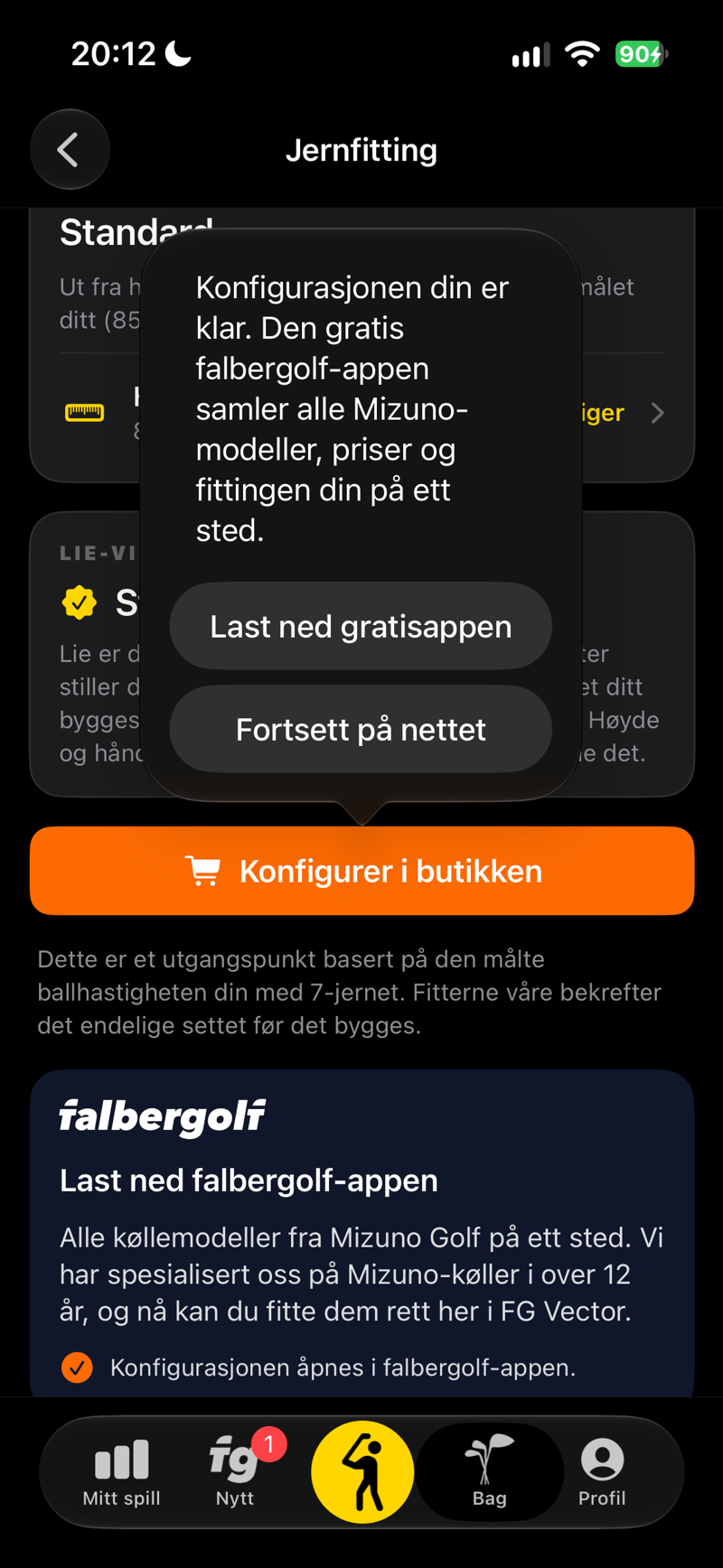 Konfigurasjonen din er klar: åpne den i den gratis falbergolf-appen eller på nettet