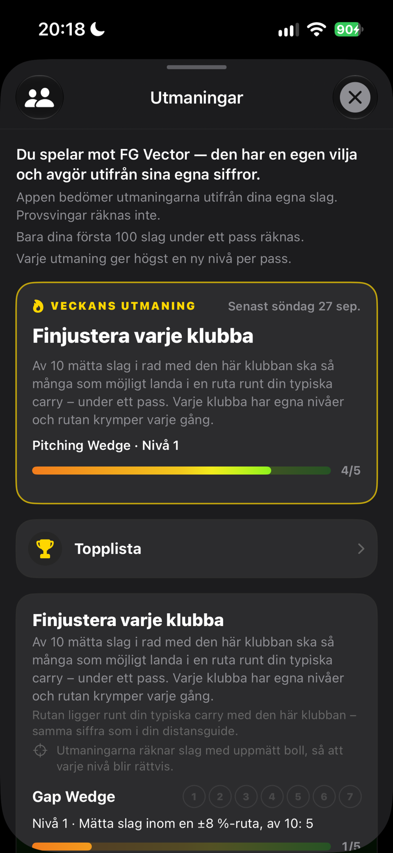 Utmaningar: veckans utmaning och din nivå