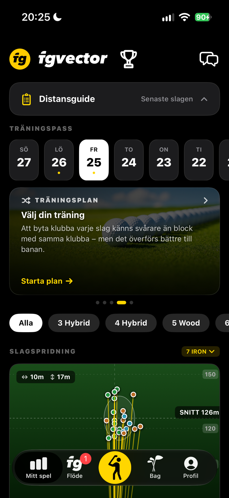Mitt spel: kortet Träningsplan, välj hur du vill träna och starta planen