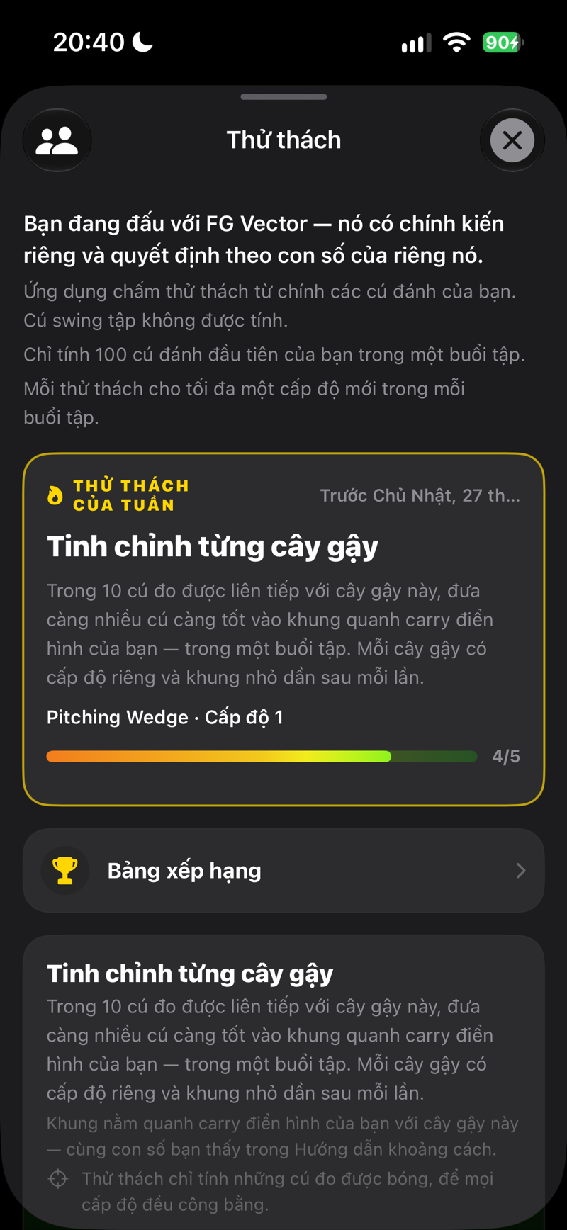 Thử thách: thử thách của tuần và cấp độ của bạn