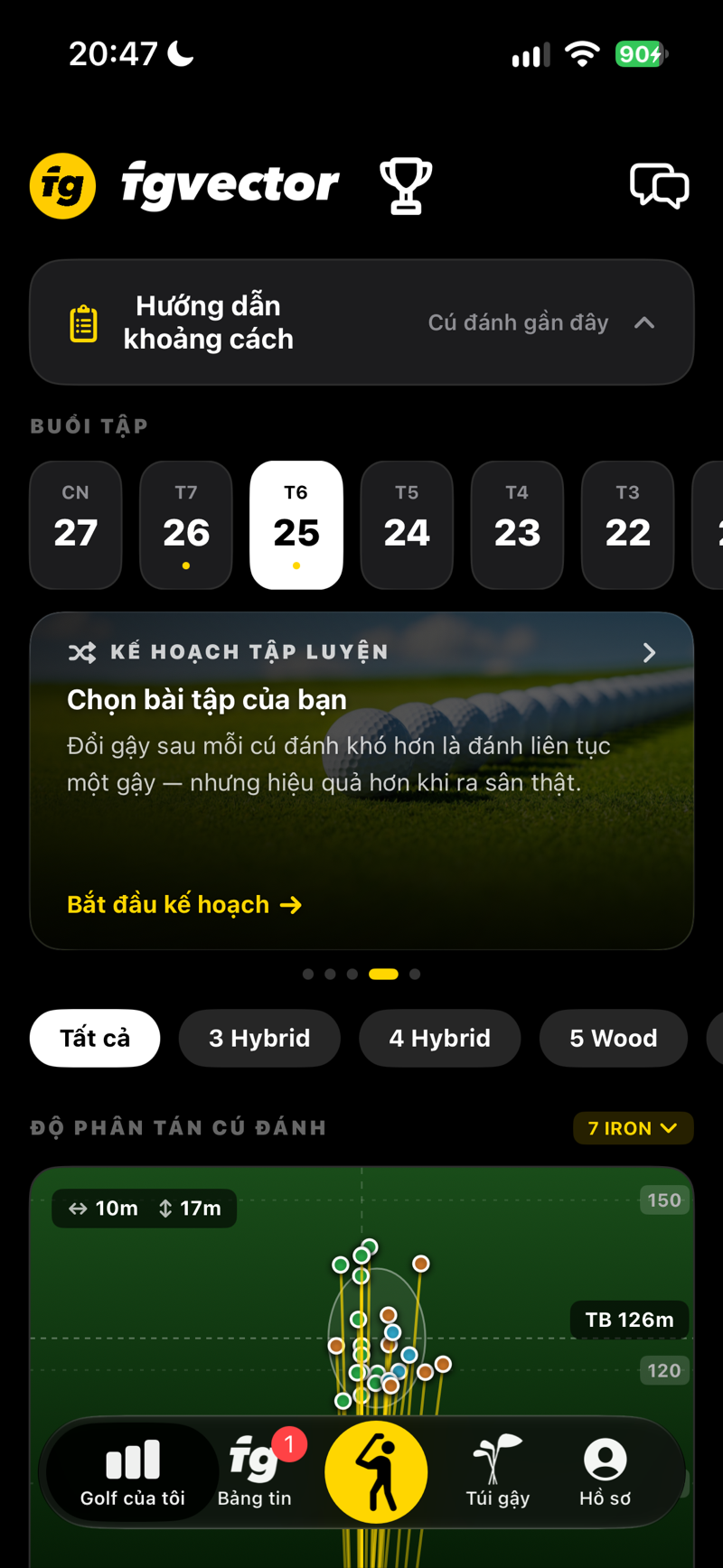 Golf của tôi: thẻ kế hoạch tập luyện, chọn cách luyện tập và bắt đầu kế hoạch